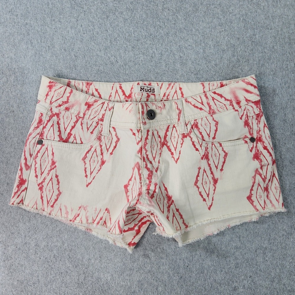 Mudd Diamond AOP Print‎ Shorts Juniors Size 29x2 White/Pink Raw Edge